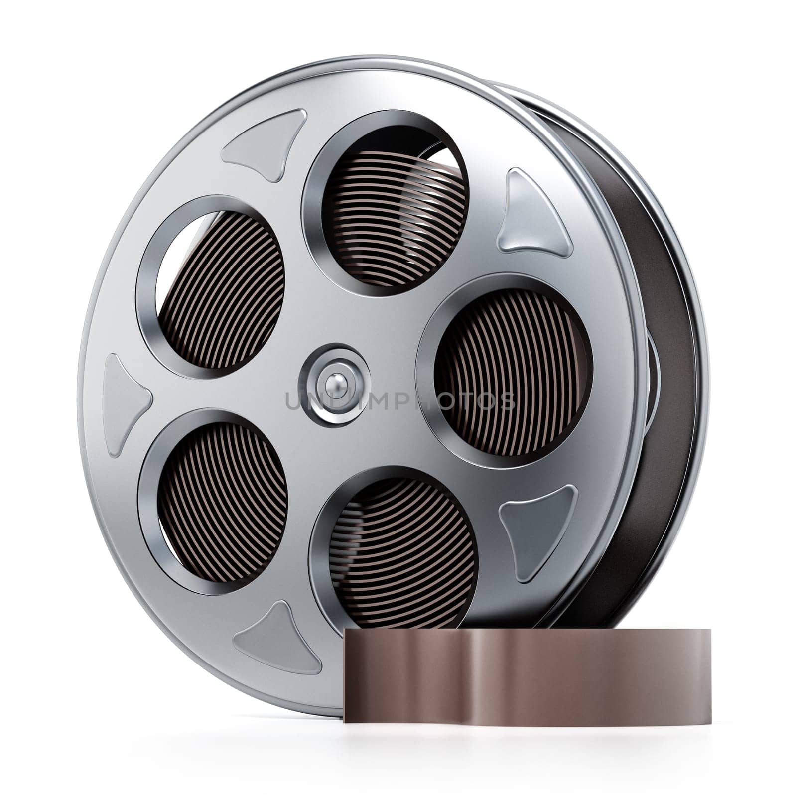 Film reel isolated on white background. 3D illustration.