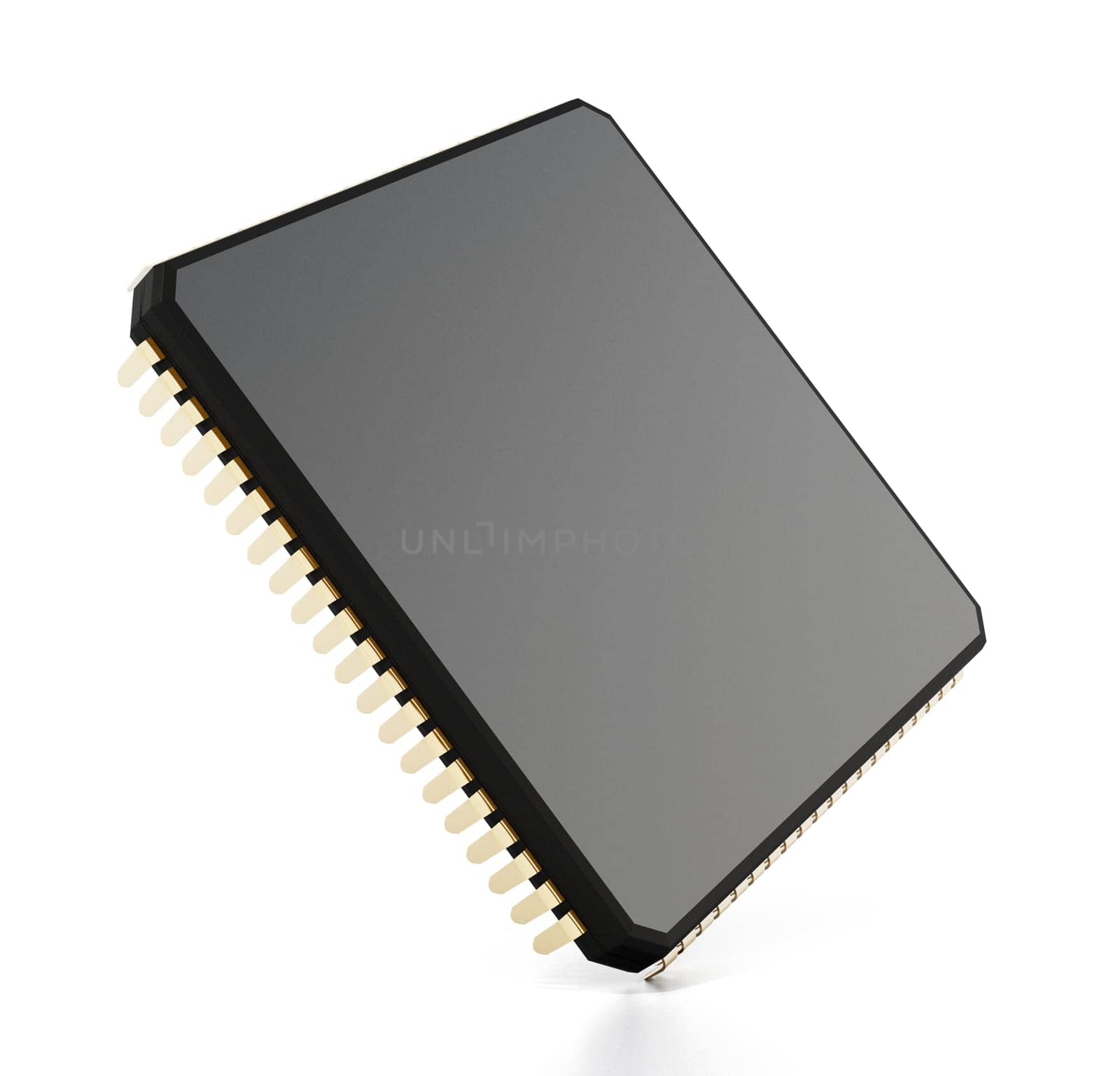 Black computer microchip isolated on white background. 3D illustration.