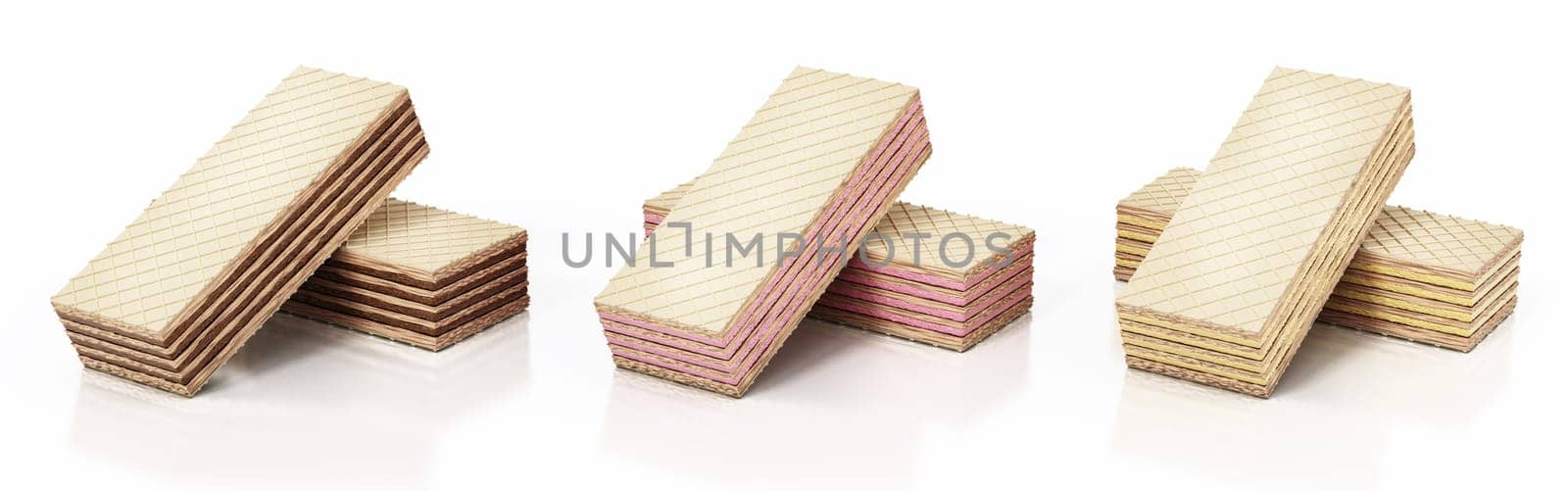Chocolate wafers isolated on white background. 3D illustration.