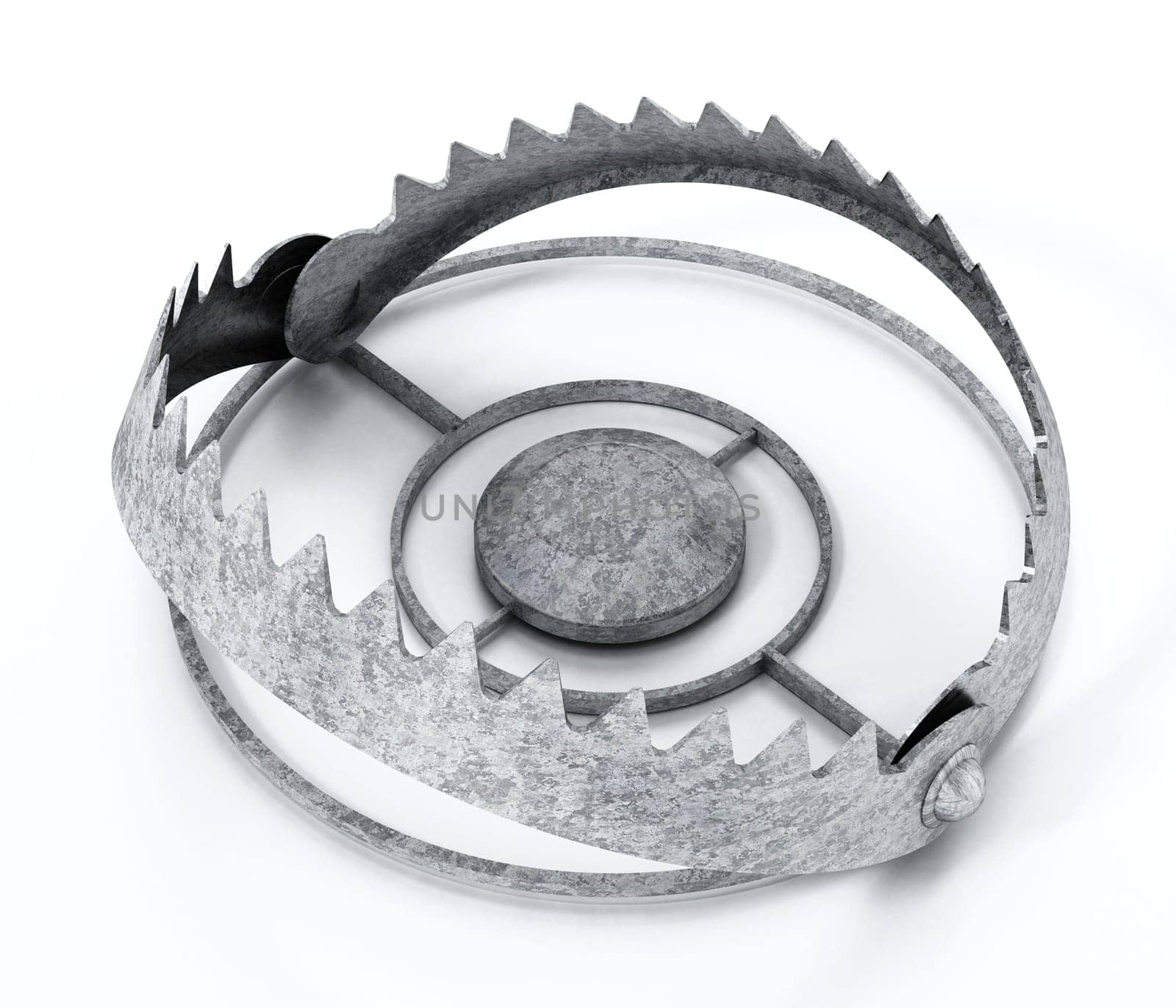 Gold digital coin in ready bear trap. 3D illustration.