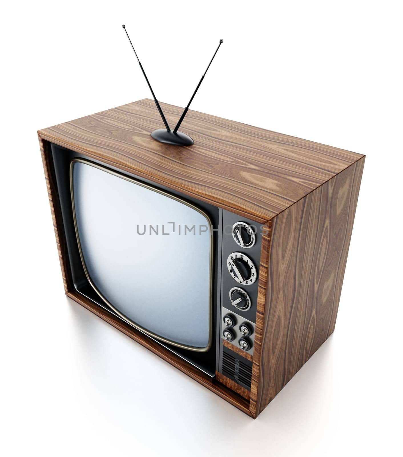Vintage TV isolated on white background. 3D illustration.