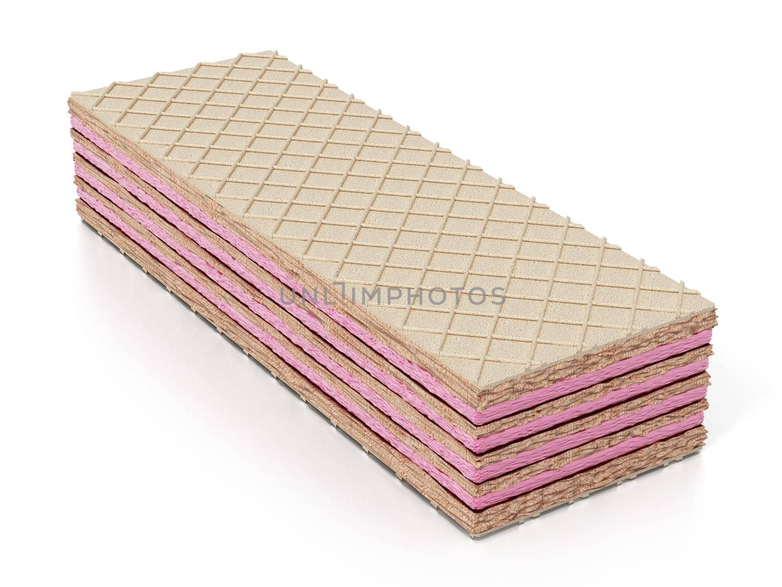 Strawberry wafers isolated on white background. 3D illustration.