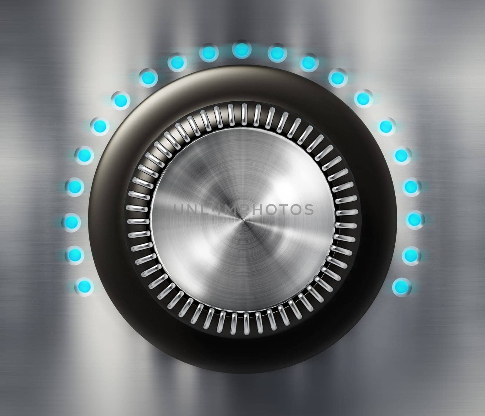 Vintage style brushed metal control knob. 3D illustration.