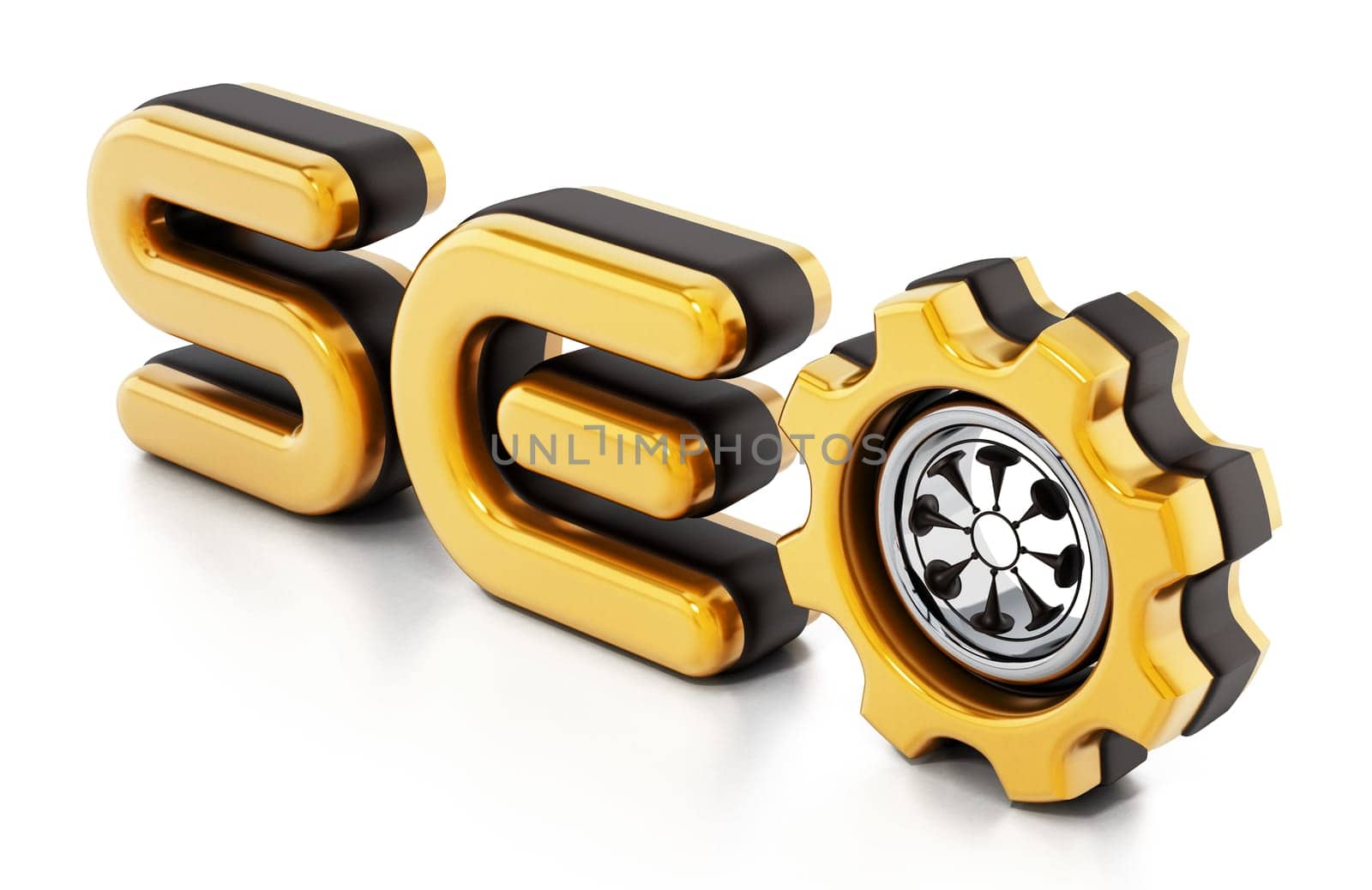 SEO word with a gear inside letter o. 3D illustration.