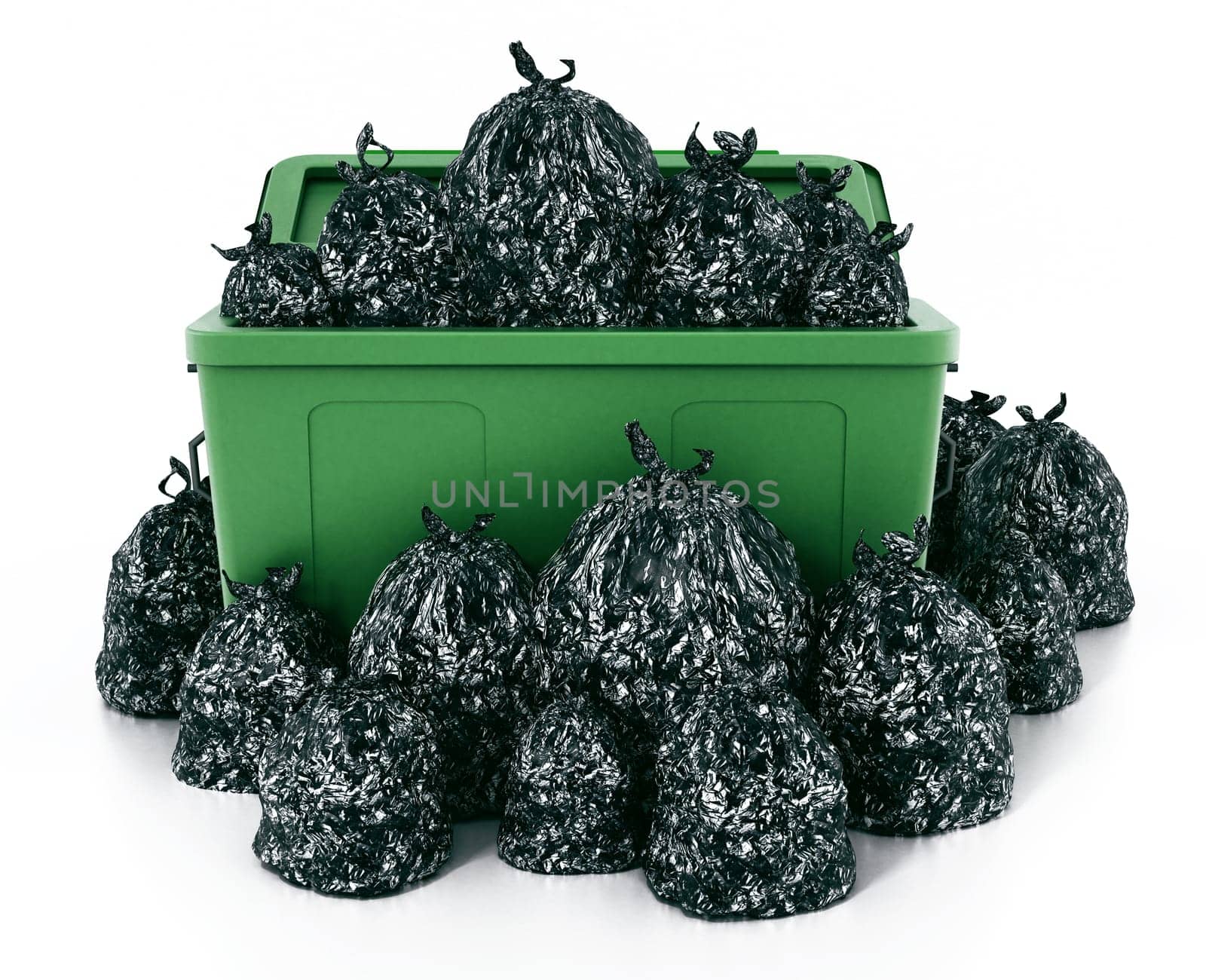 Trash bag isolated on white background. 3D illustration.