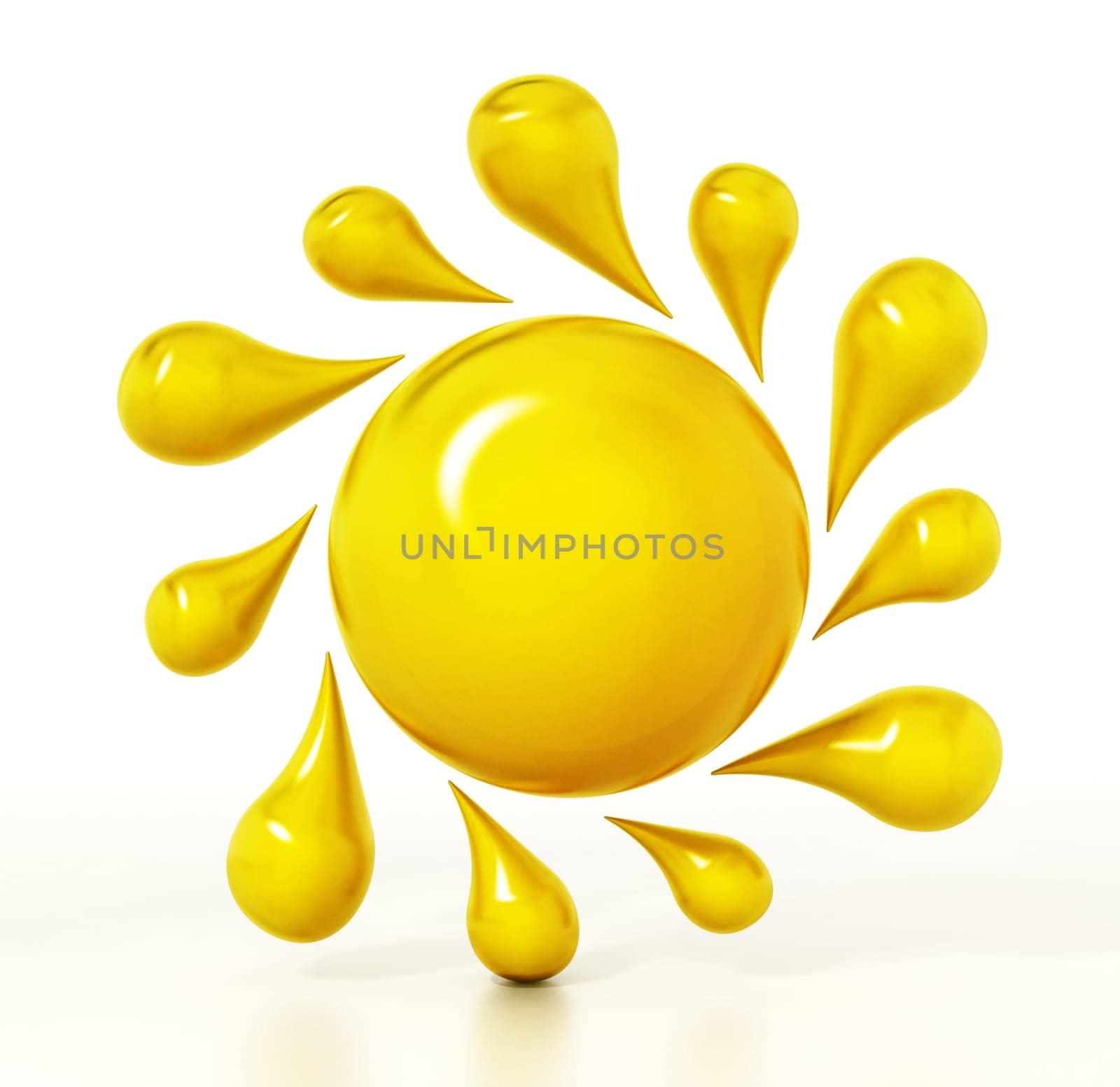 Yellow sun isolated on white background. 3D illustration.