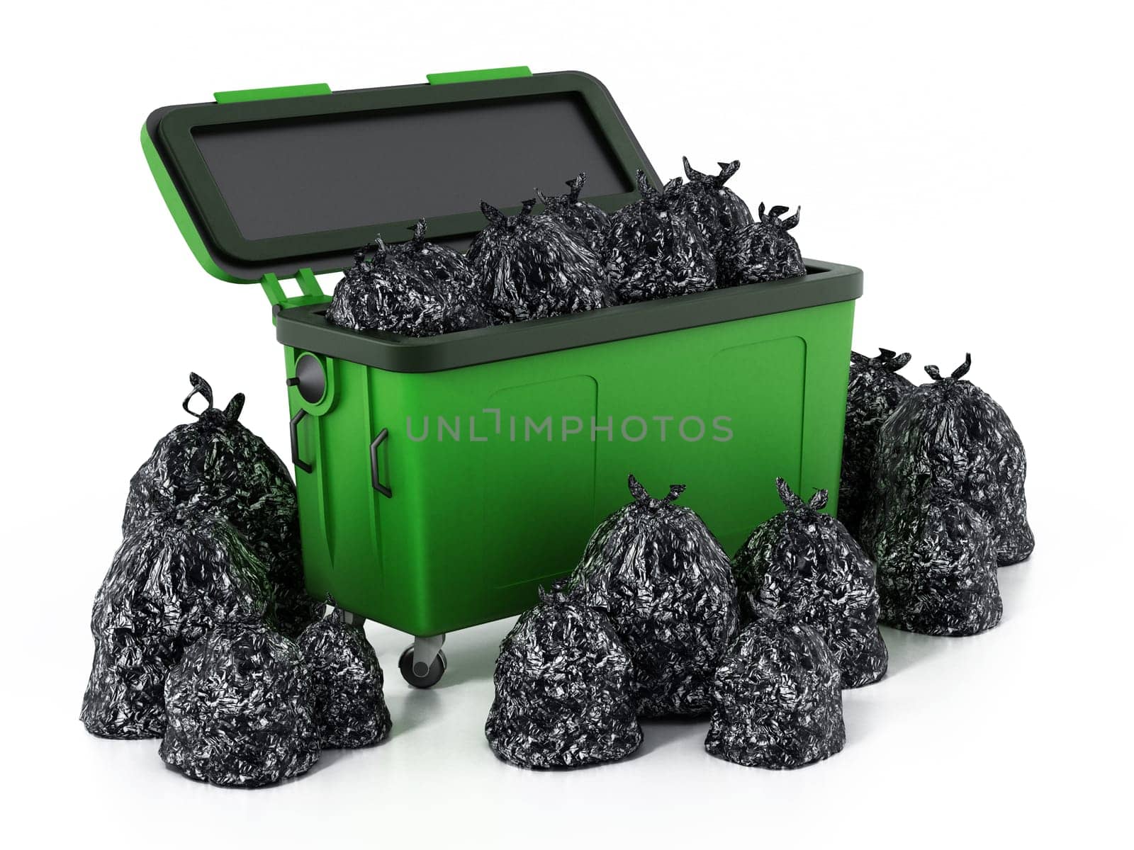 Trash bag isolated on white background. 3D illustration.