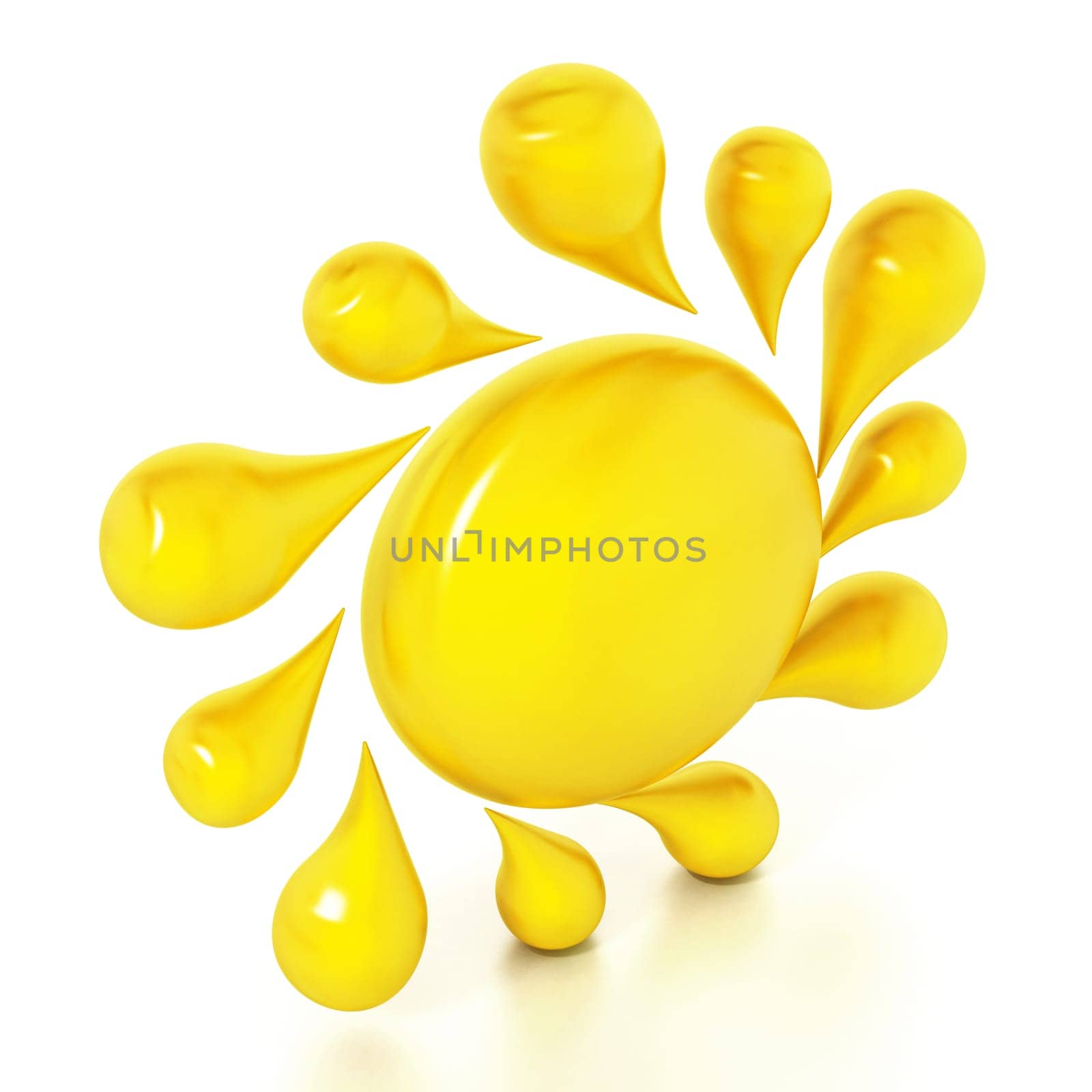 Yellow sun isolated on white background. 3D illustration.