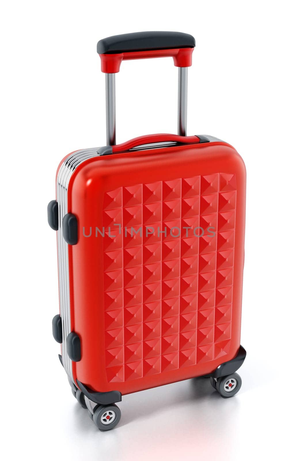 Orange hardcase suitcase isolated on white background. 3D illustration.