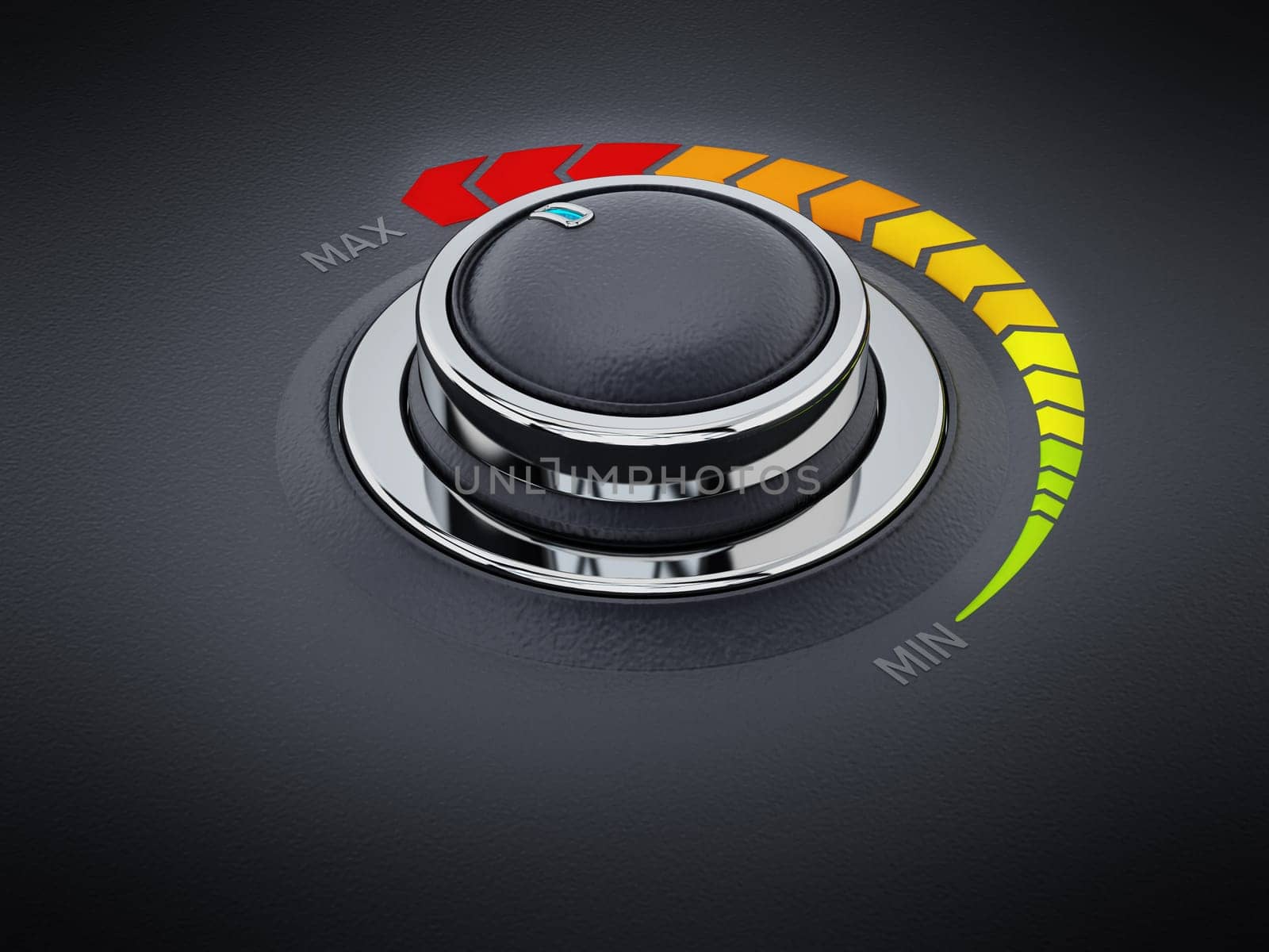Vintage style control knob dial with text area. 3D illustration.