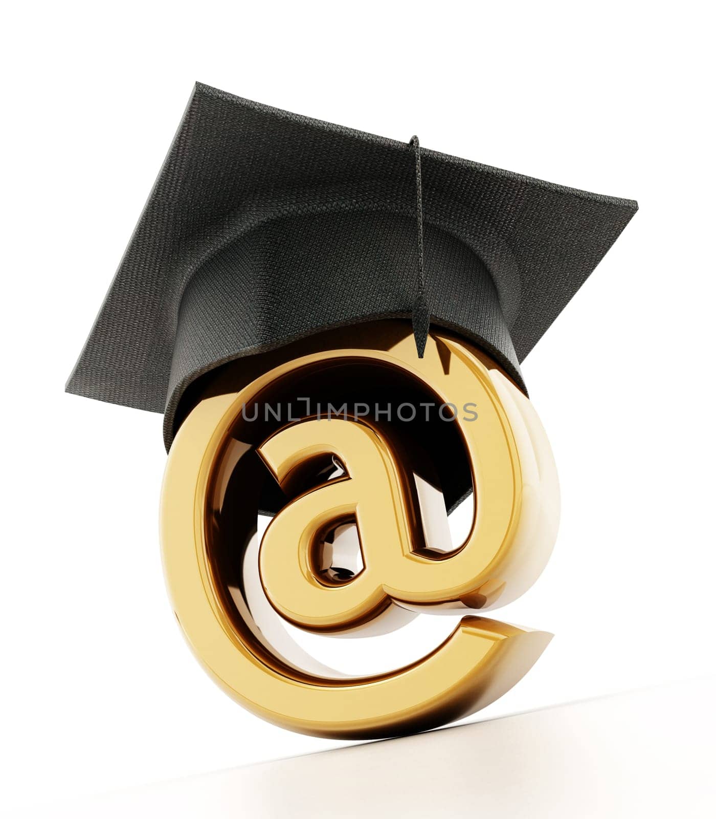 Graduation cap on internet sign of e-learning concept. 3D illustration.