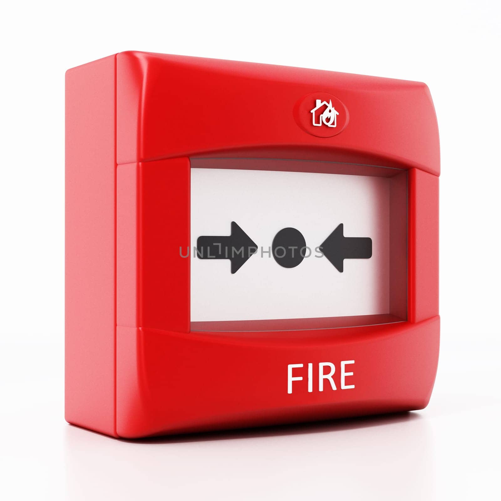 Fire button isolated on white background. 3D illustration.