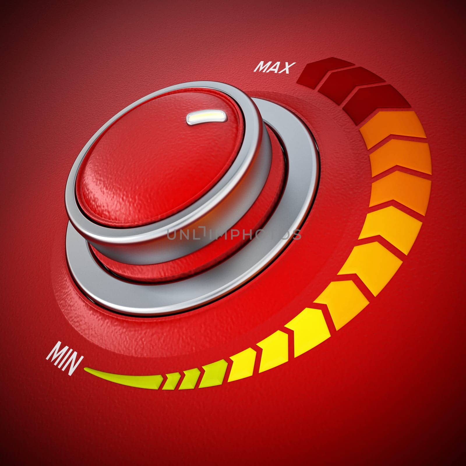 Vintage style red metal control knob. 3D illustration.