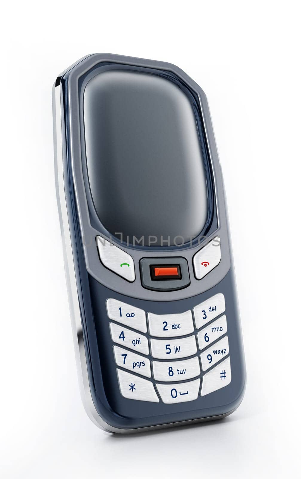 Old style basic mobile phone with keypad. 3D illustration.