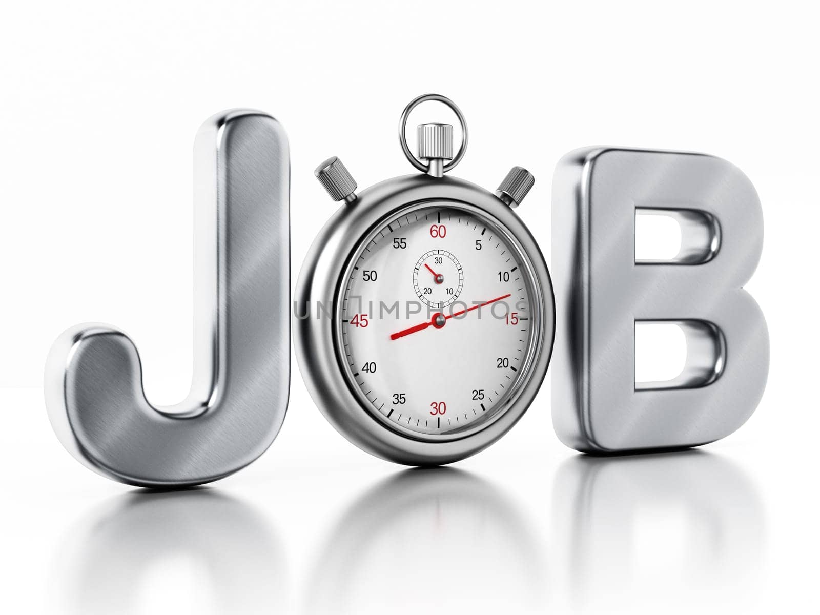 Analogue chronometer replacing the letter o in the word job. 3D illustration.