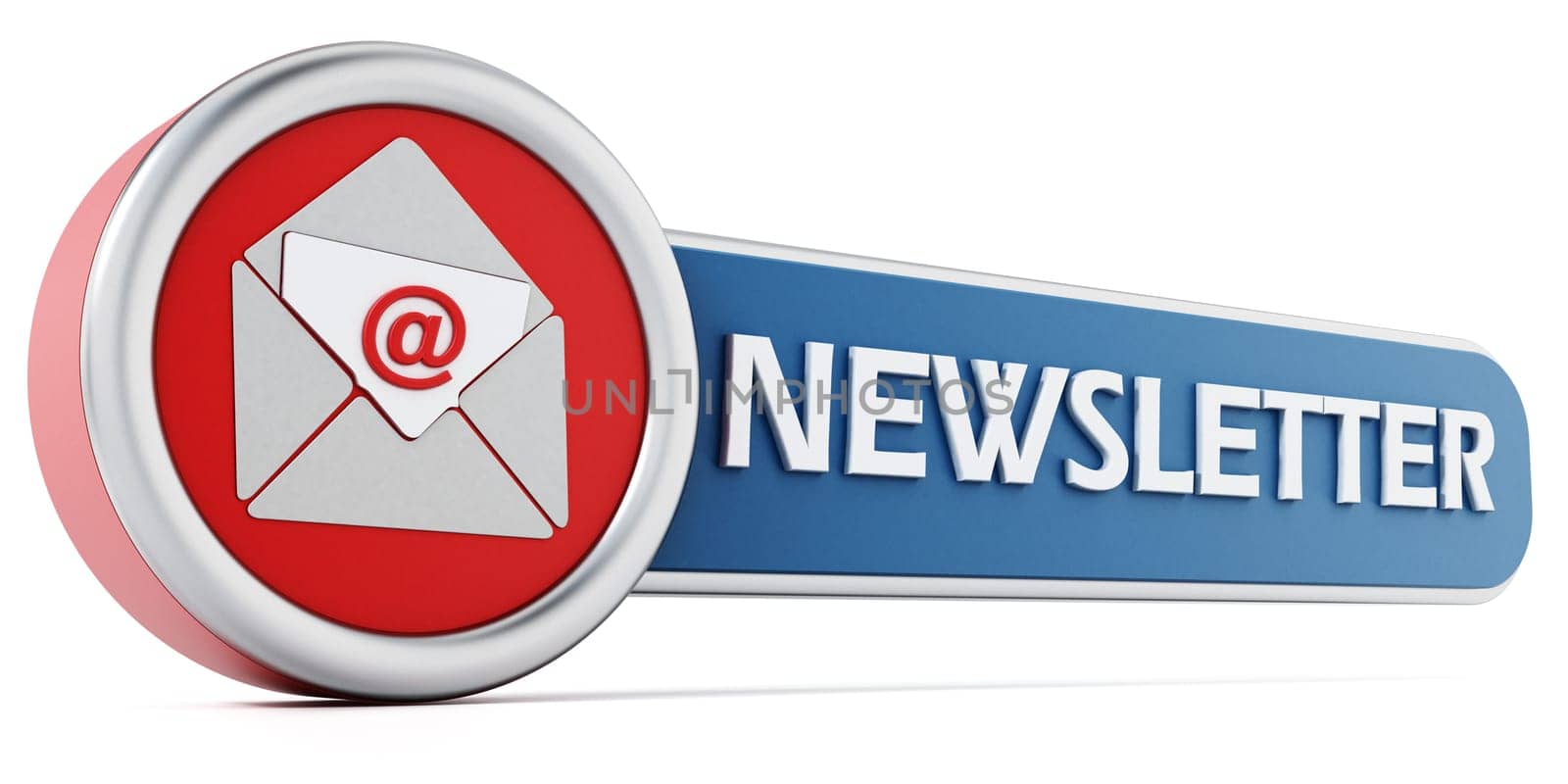 Newsletter word and envelope icon isolated on white background. 3D illustration.