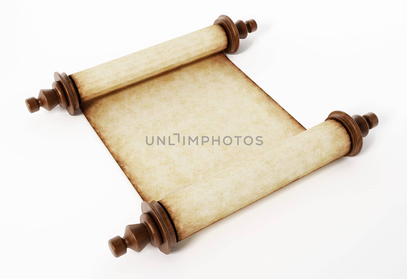 Old scroll isolated on white background. 3D illustration.