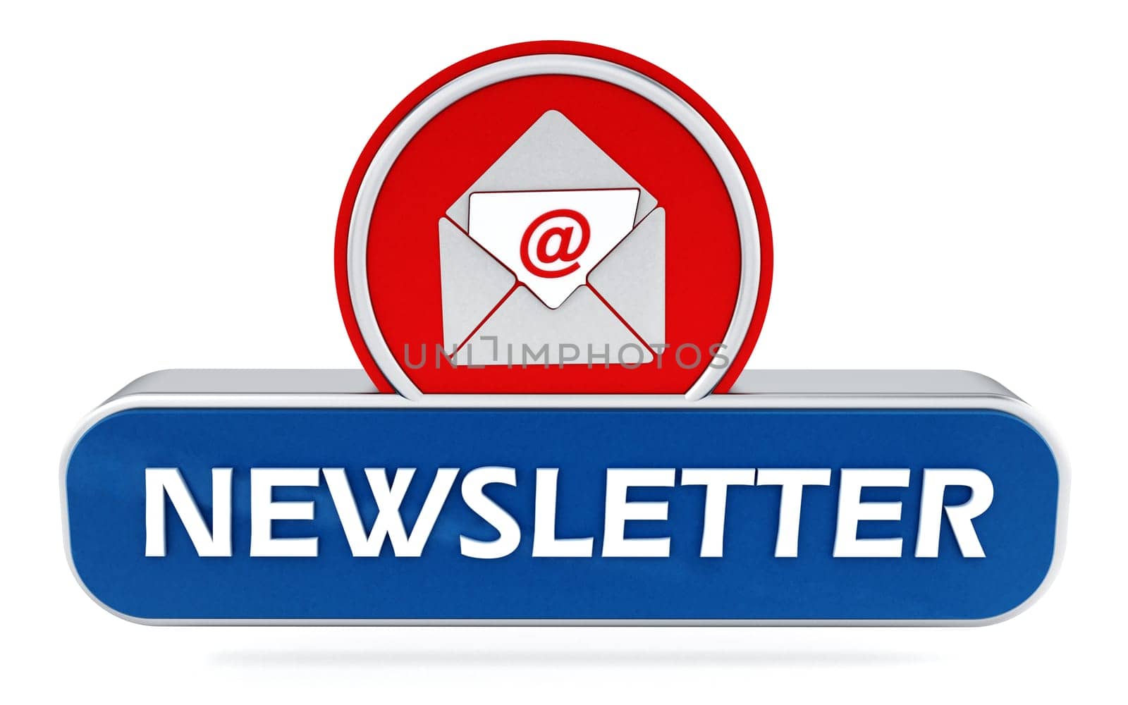 Newsletter word and envelope icon isolated on white background. 3D illustration.