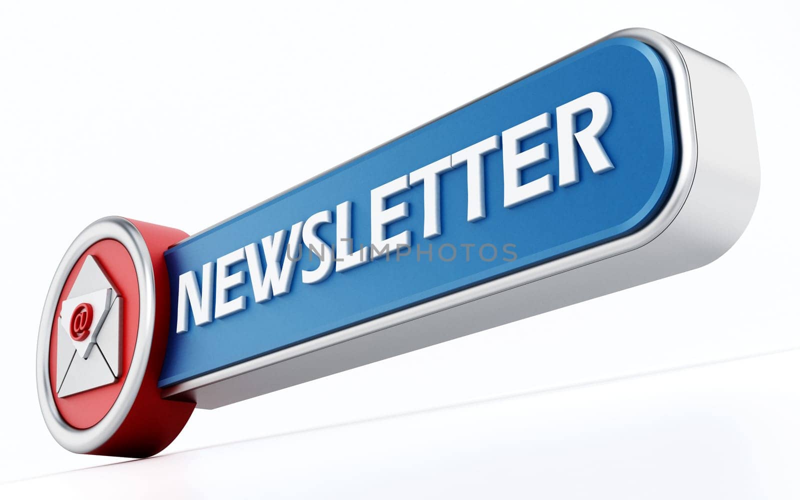 Newsletter word and envelope icon isolated on white background. 3D illustration.