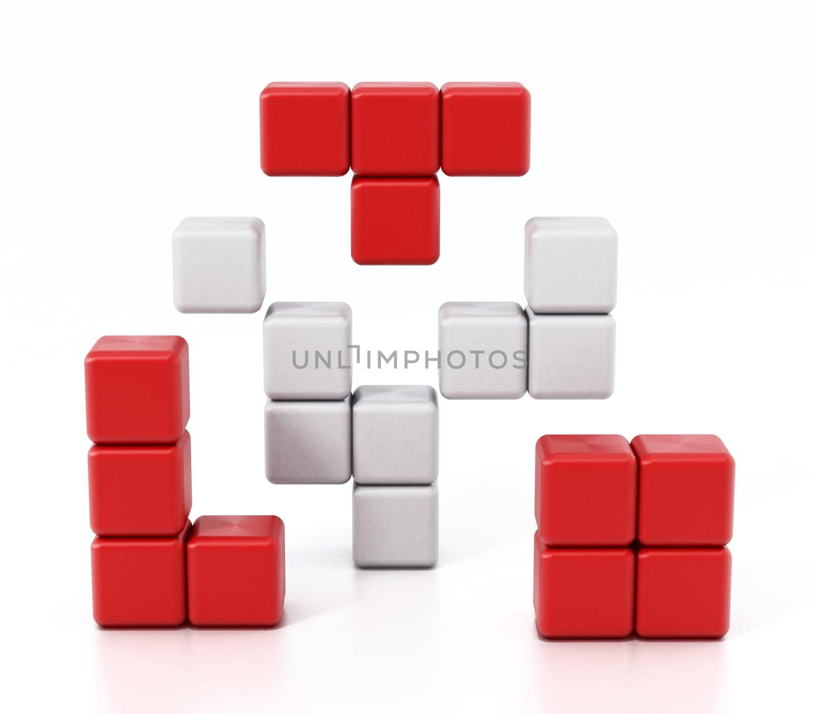 Building blocks forming a cube alltogether. 3D illustration.
