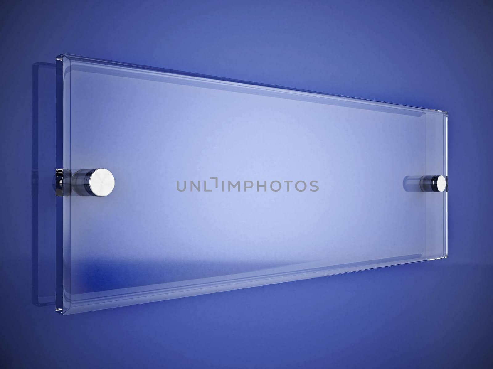 Acrylic office door sign or plate on the wall. 3D illustration.