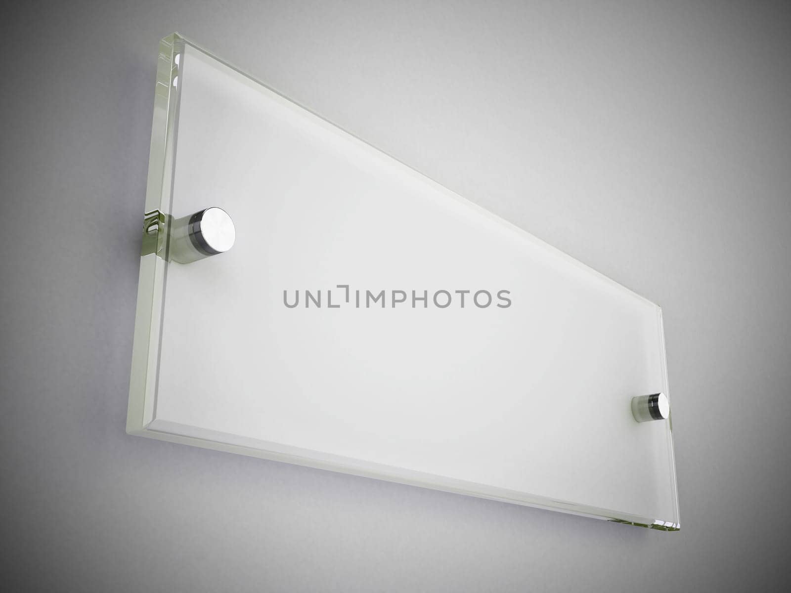Acrylic office door sign or plate on the wall. 3D illustration.