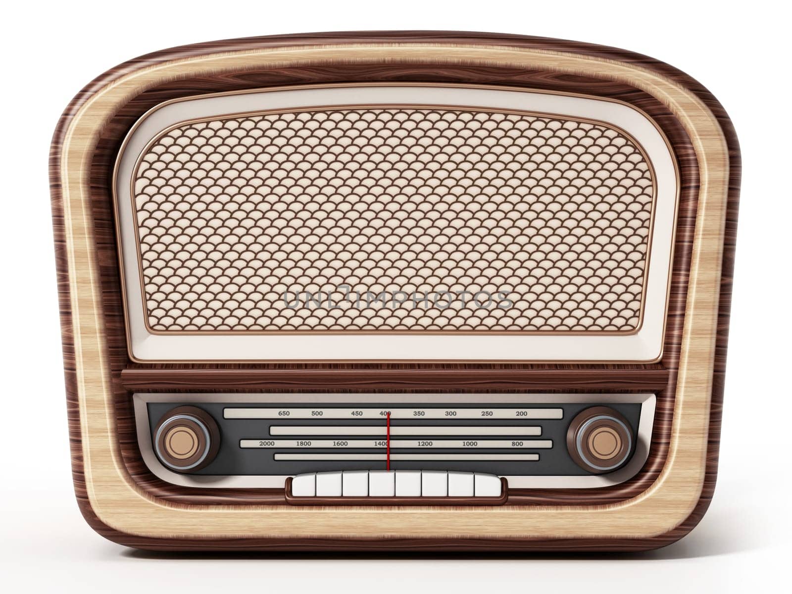 Vintage radio isolated on white background. 3D illustration.