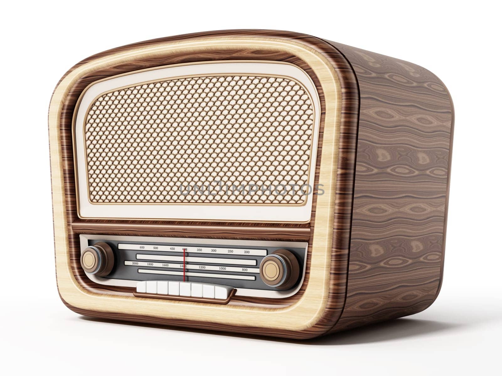 Vintage radio isolated on white background. 3D illustration.