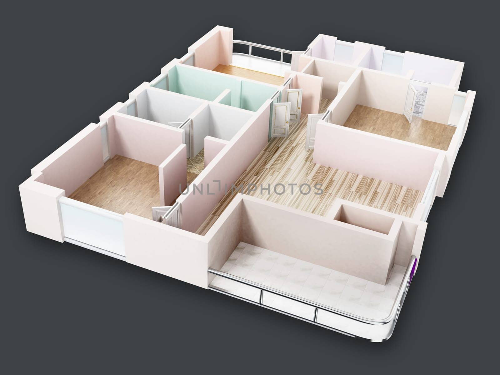 3D visualisation of a luxurious flat. 3D illustration.