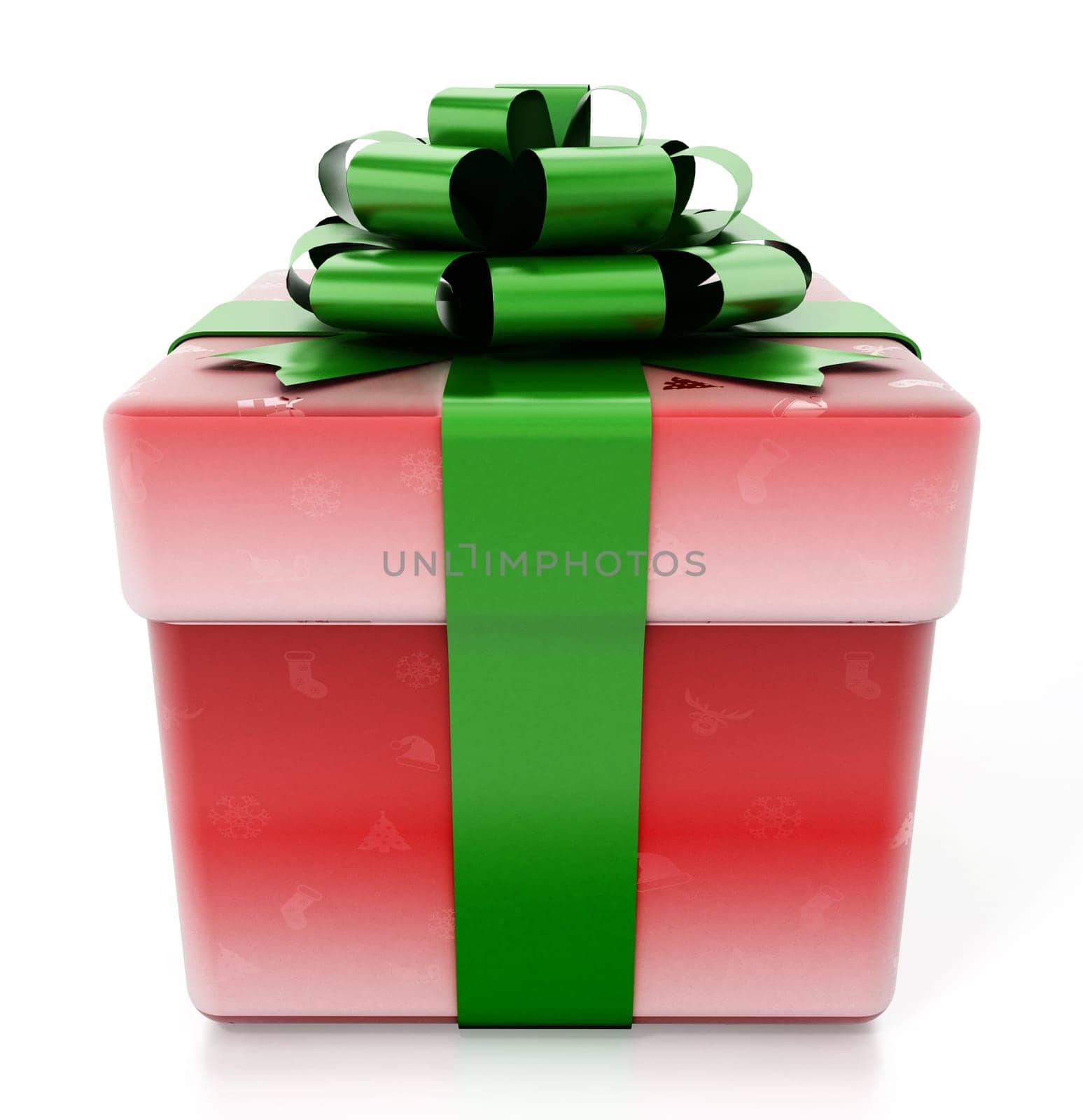 Christmas giftbox with winter ornaments isolated on white background. 3D illustration