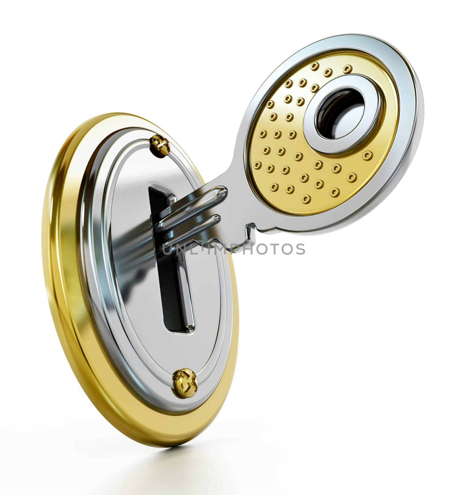 Keyhole on the lock isolated on white background. 3D illustration.