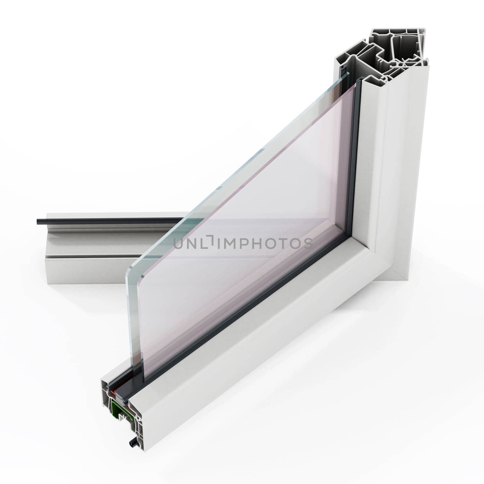 PVC window detail isolated on white background. 3D illustration.