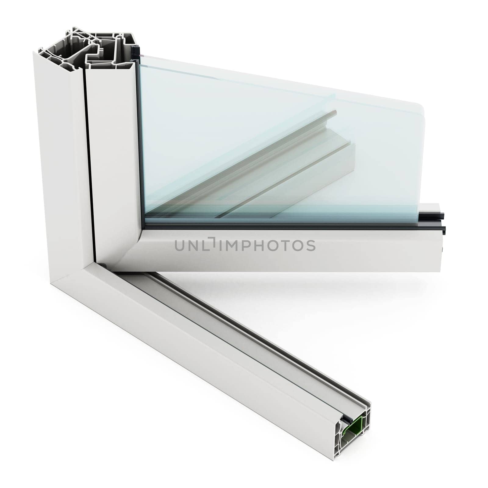 PVC window detail isolated on white background. 3D illustration.