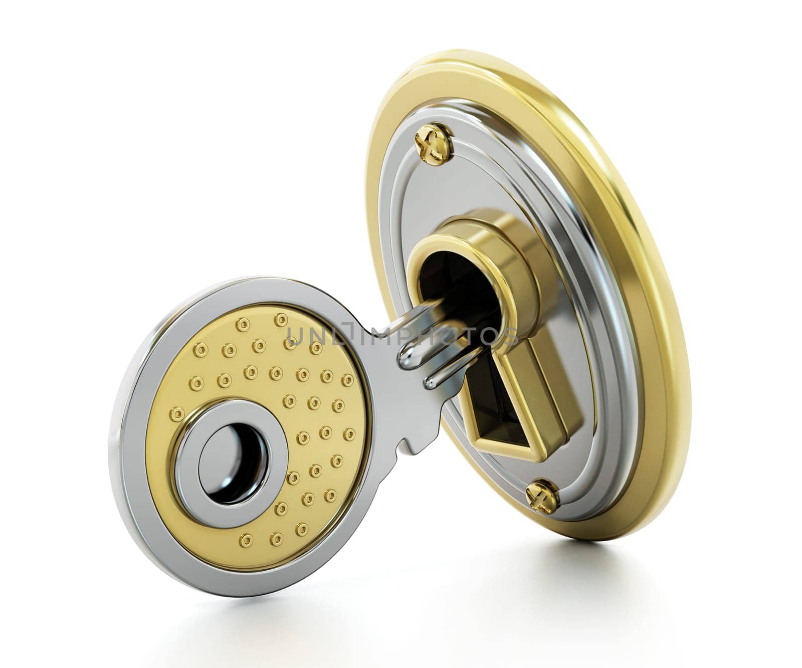 Keyhole on the lock isolated on white background. 3D illustration.