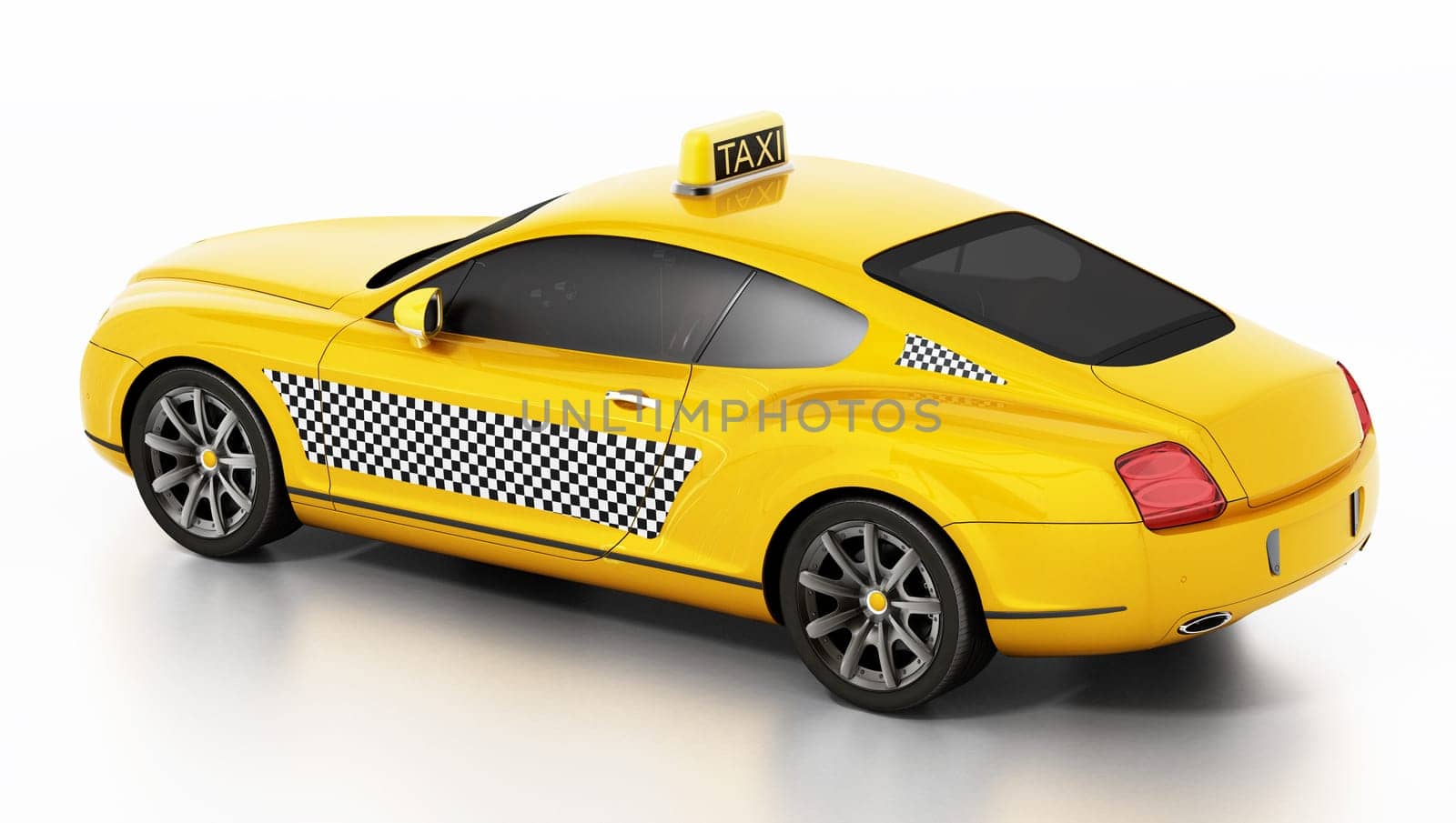 Luxurious and fast business taxi car isolated on white background. 3D illustration.