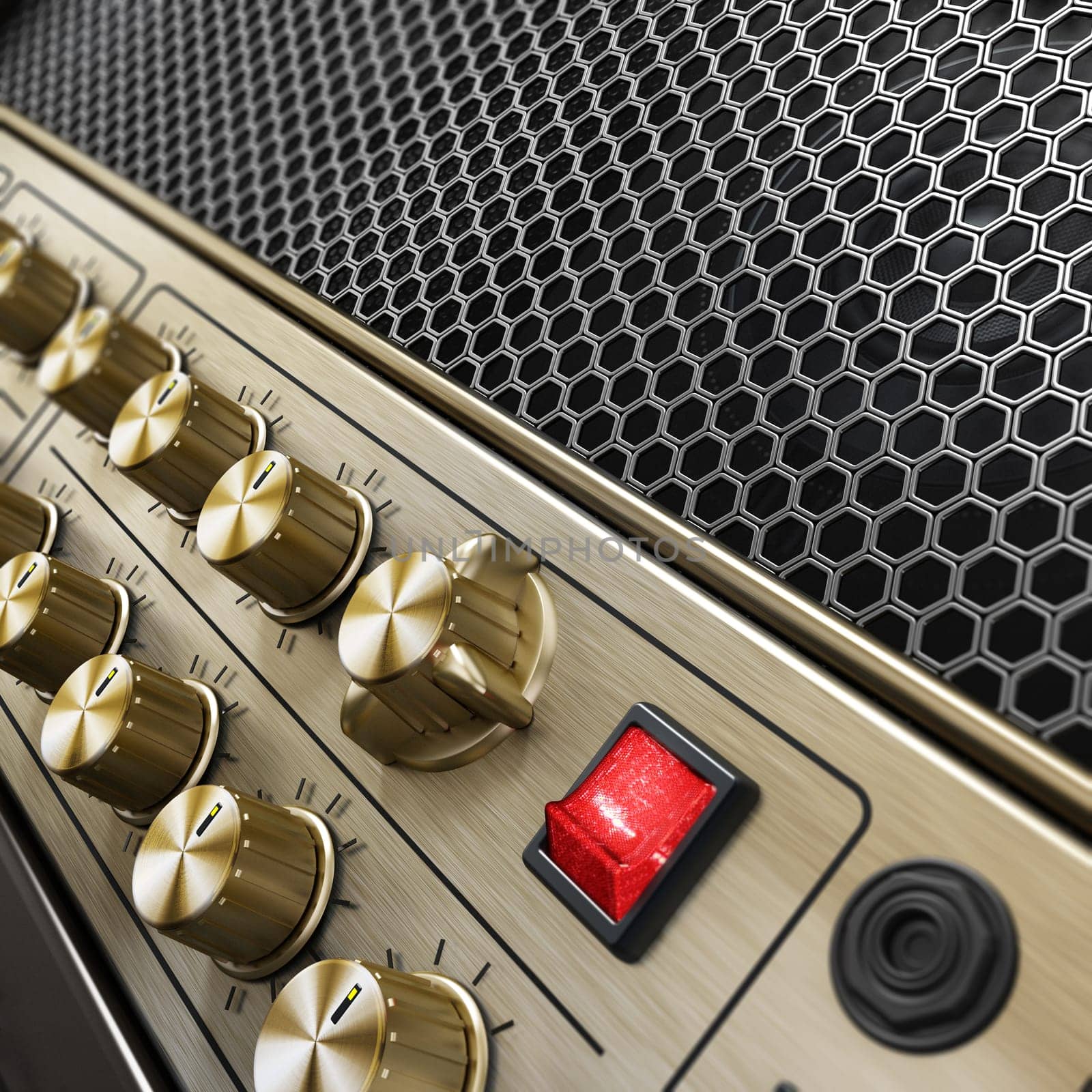 Generic vintage feel guitar amplifier. 3D illustration.