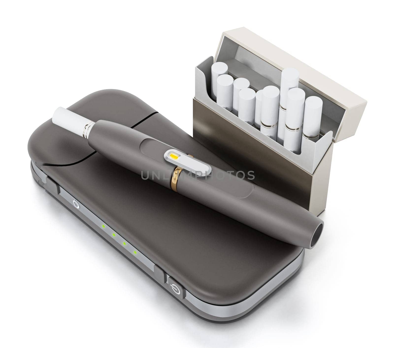 Electronic cigarette set isolated on white background. 3D illustration.