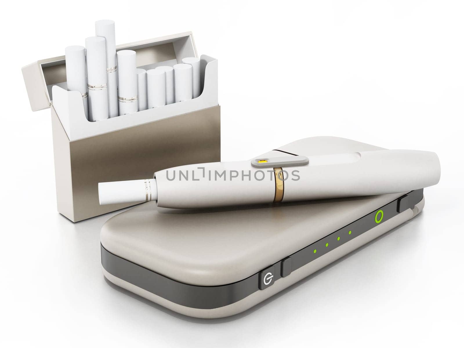 Electronic cigarette set isolated on white background. 3D illustration.