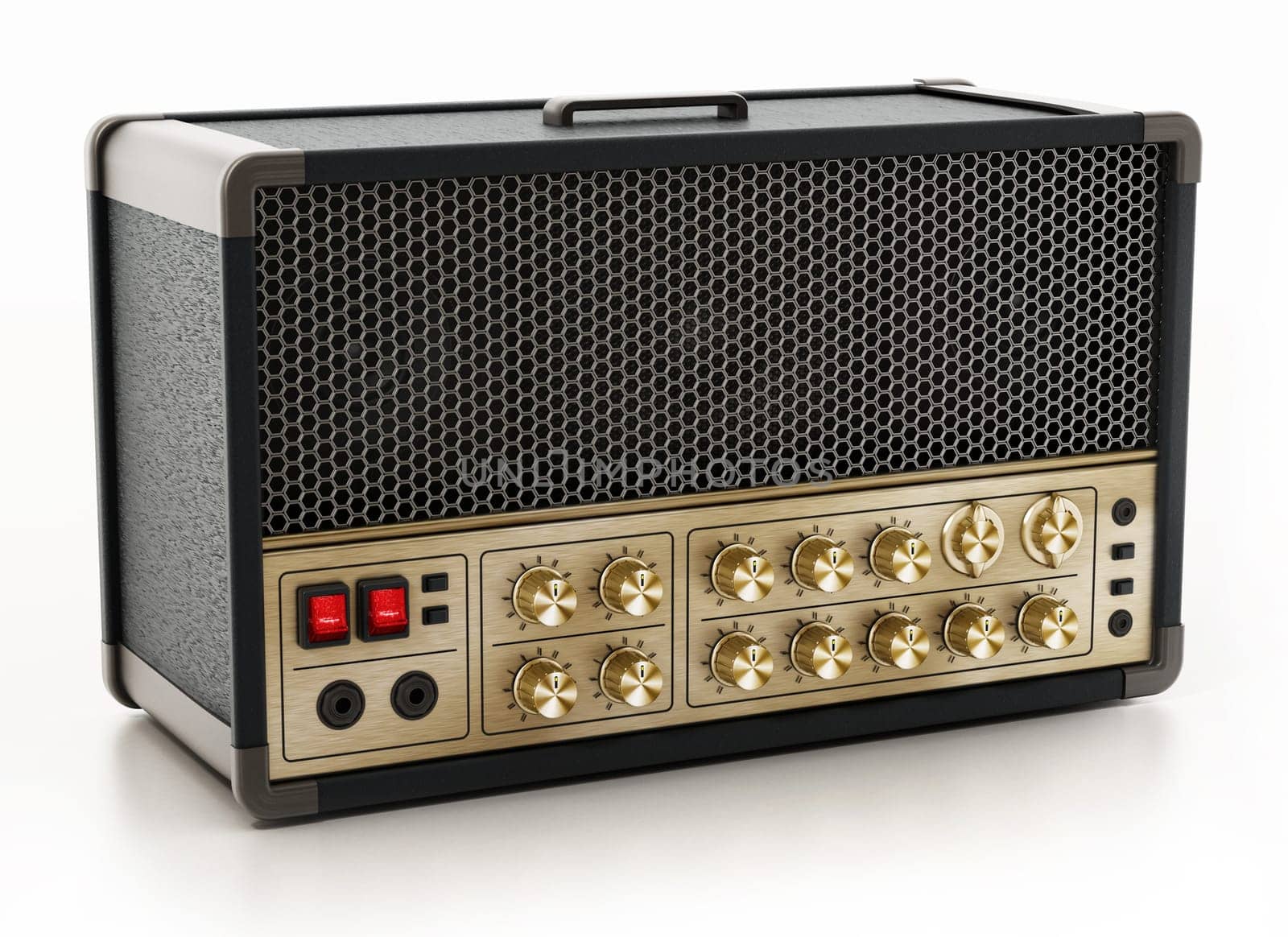 Generic guitar amplifier isolated on white background. 3D illustration.
