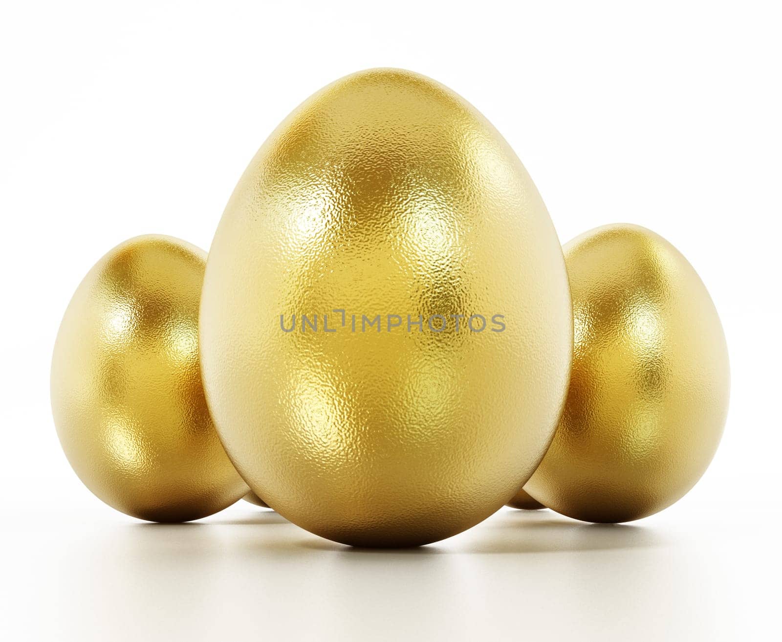 Shiny golden eggs isolated on white background. 3D illustration.