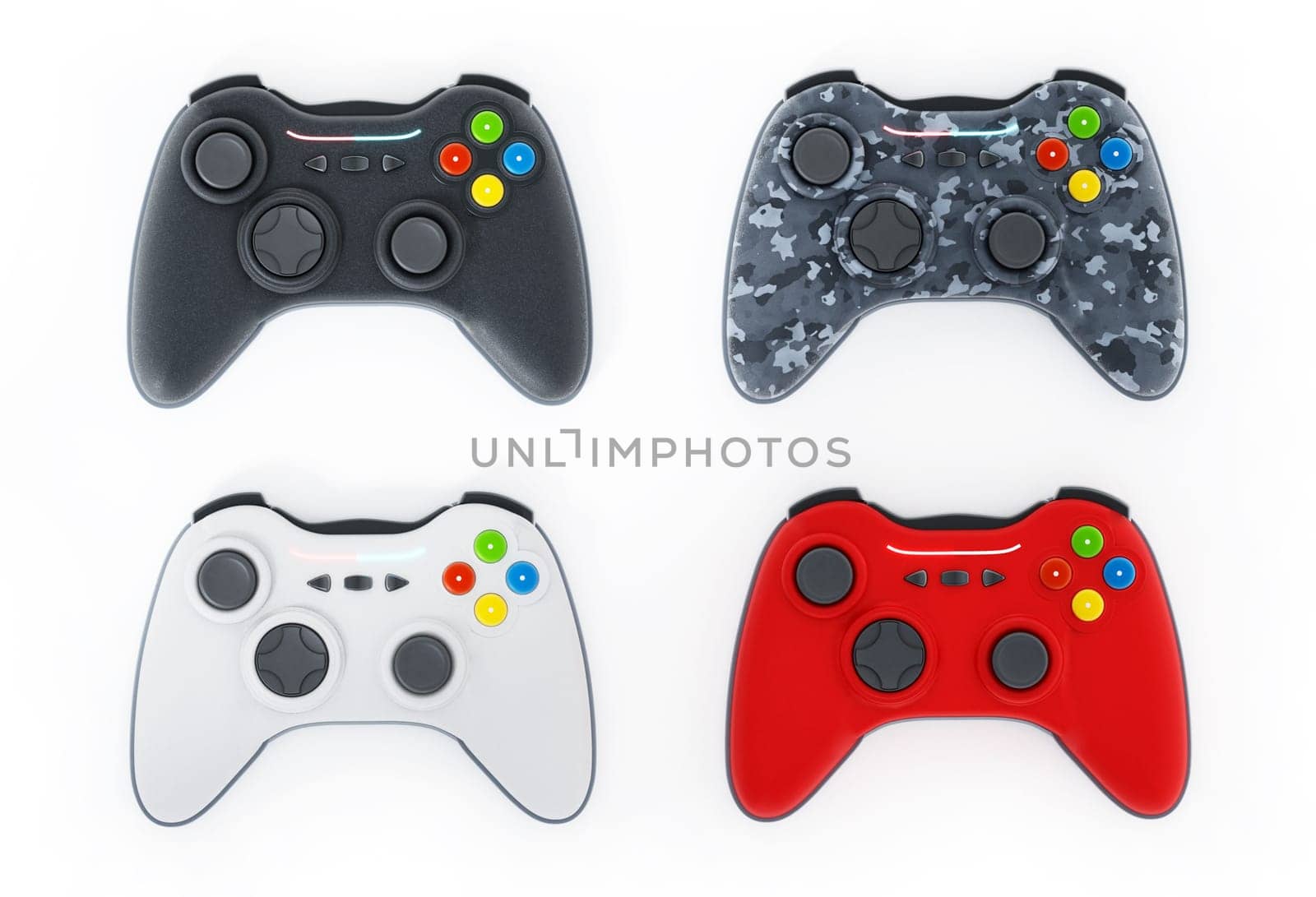 Generic game controllers isolated on white background. 3D illustration.