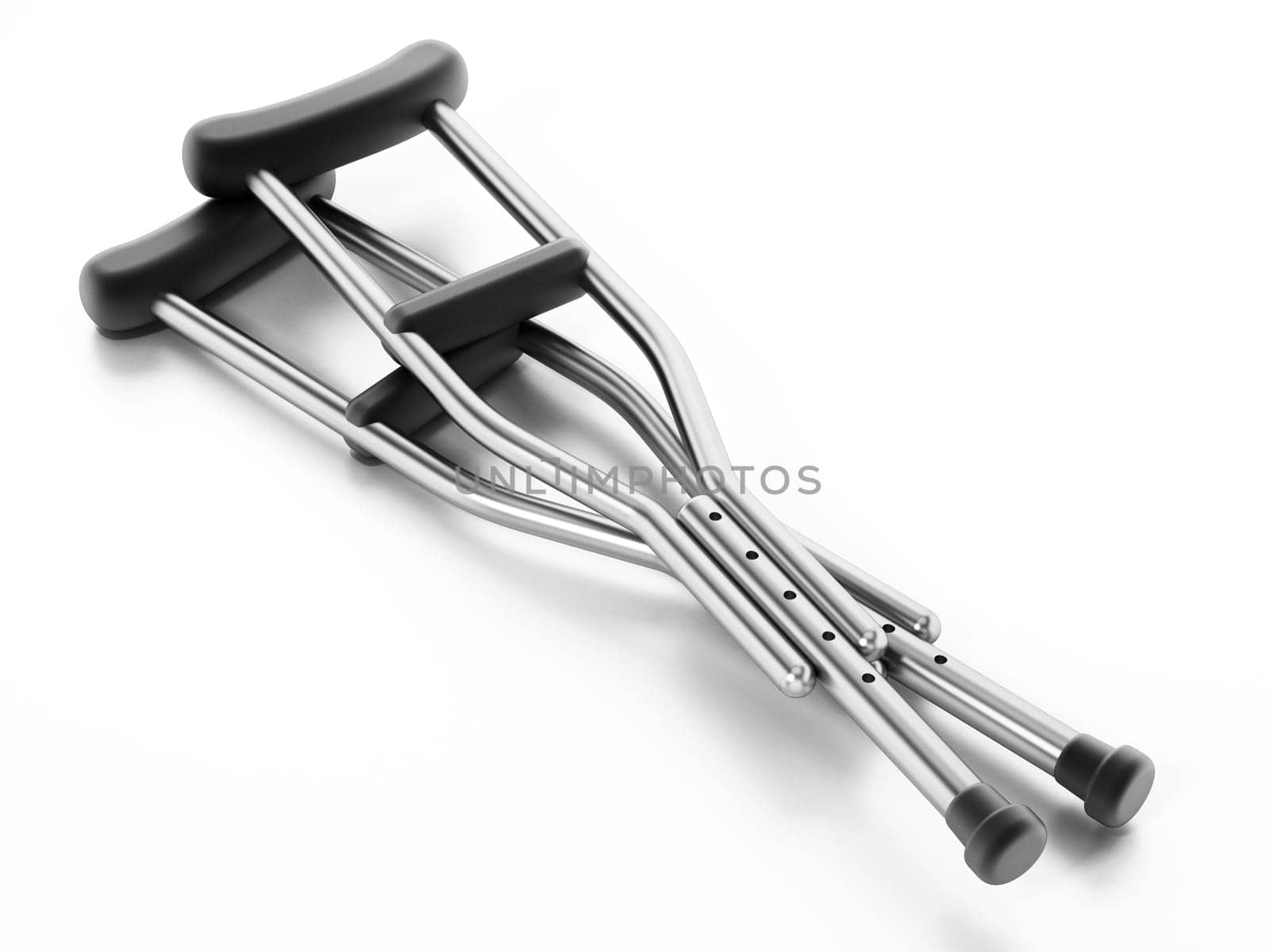 Crutches isolated on white background. 3D illustration.