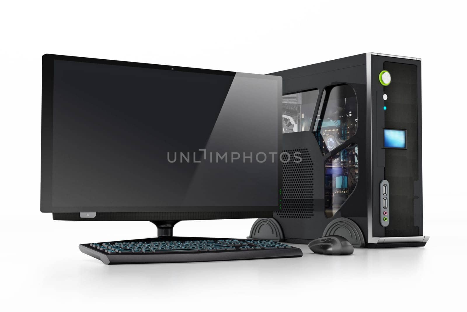 Modern PC case isolated on white background. 3D illustration.