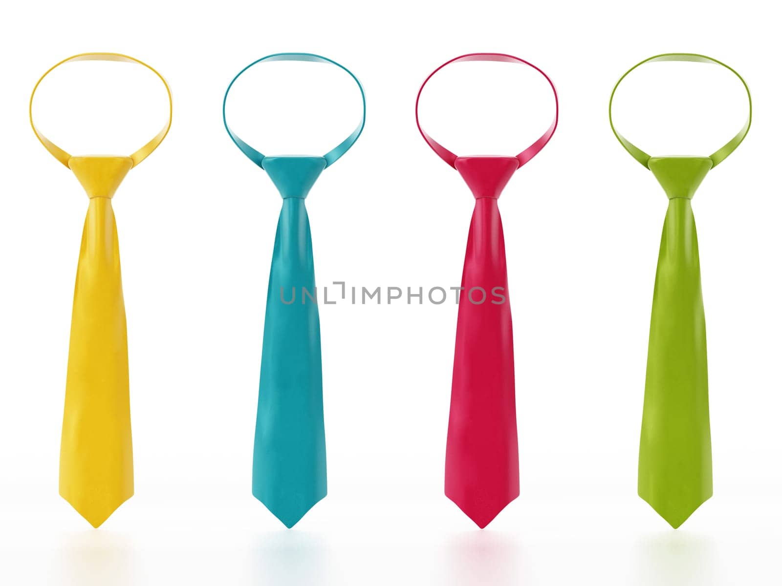 Set of neckties with various textures. 3D illustration.