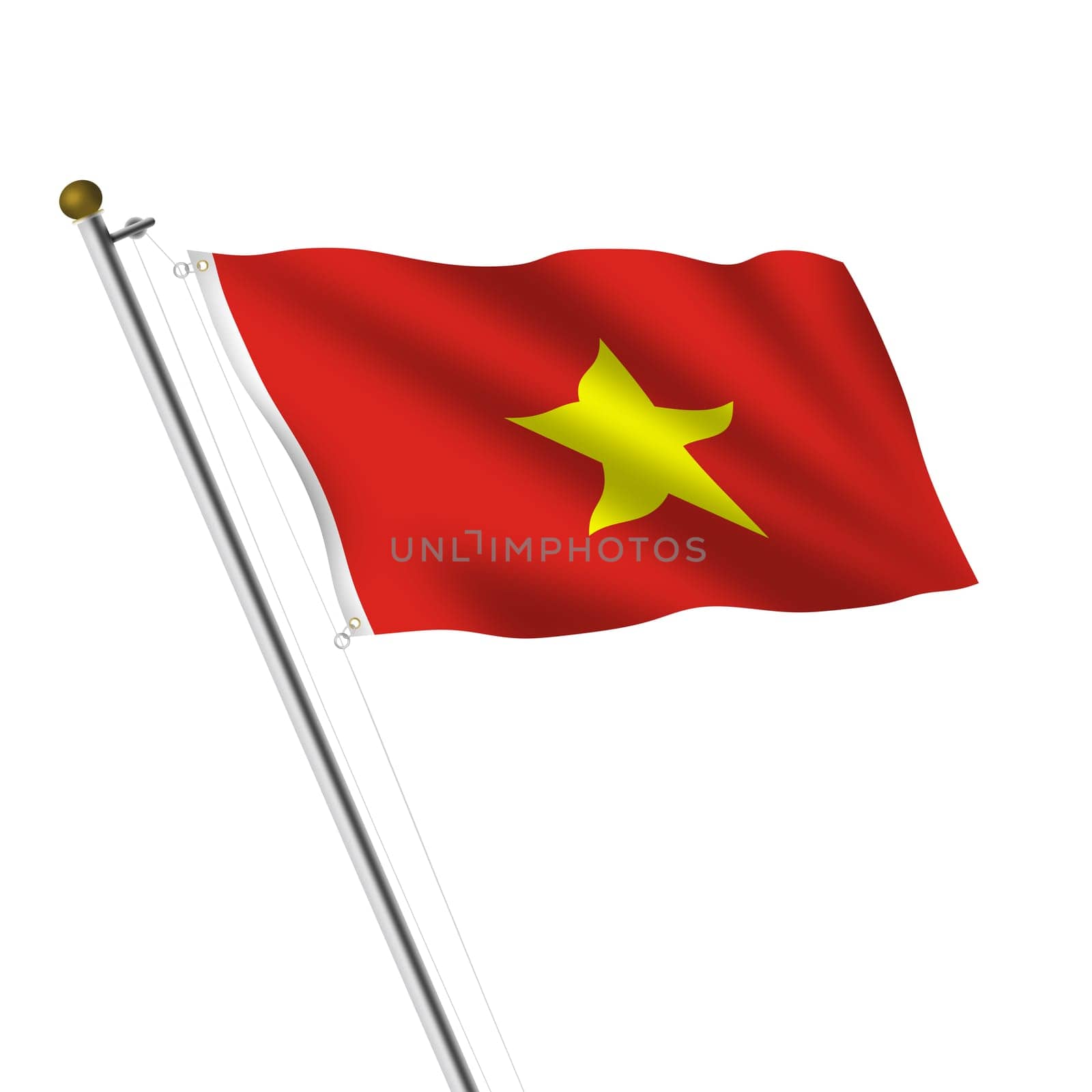 A Vietnam flagpole 3d illustration on white with clipping path