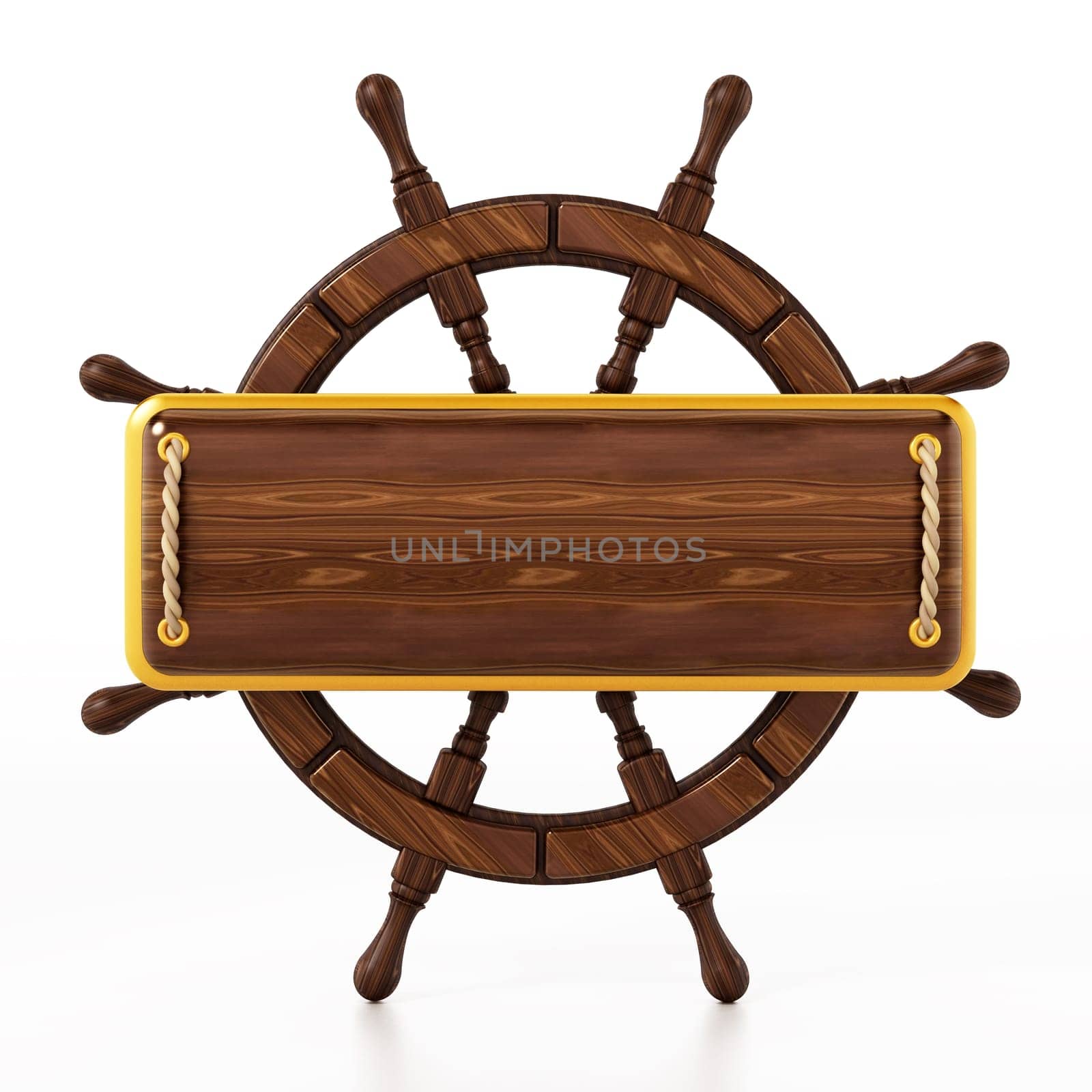 Ship wheel isolated on white background. 3D illustration.