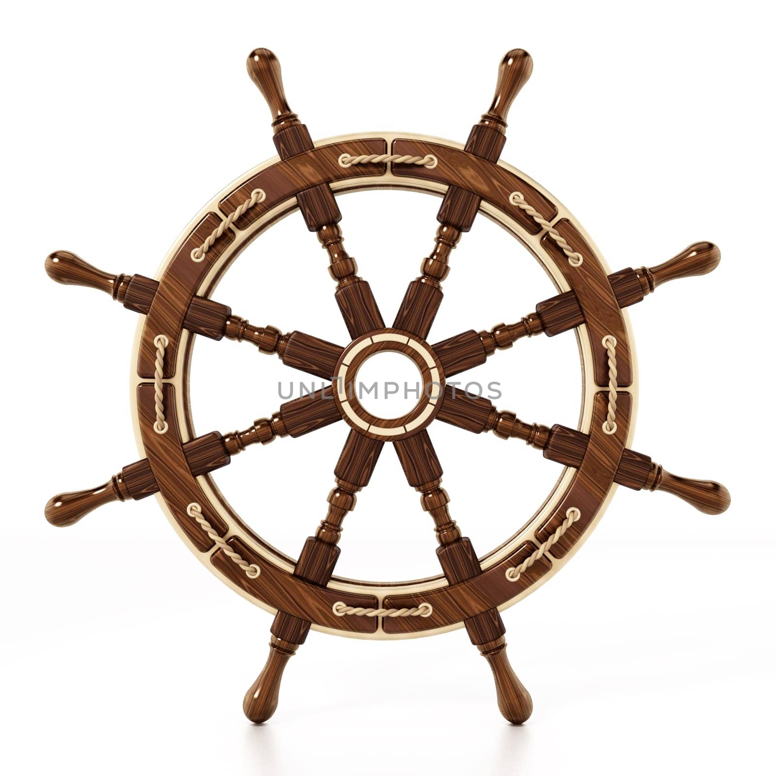 Ship wheel isolated on white background. 3D illustration.