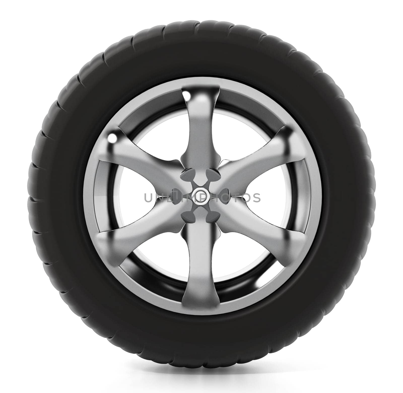 Tyre and wheel isolated on white background. 3D illustration.