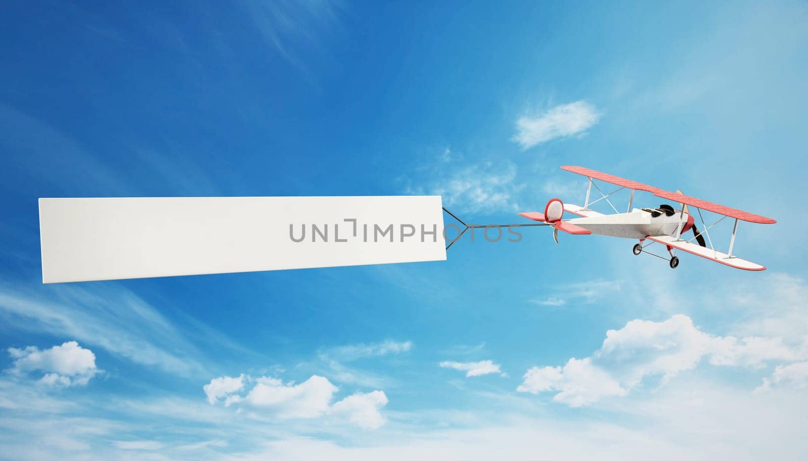 Classic airplane pulling blank white text banner. 3D illustration.