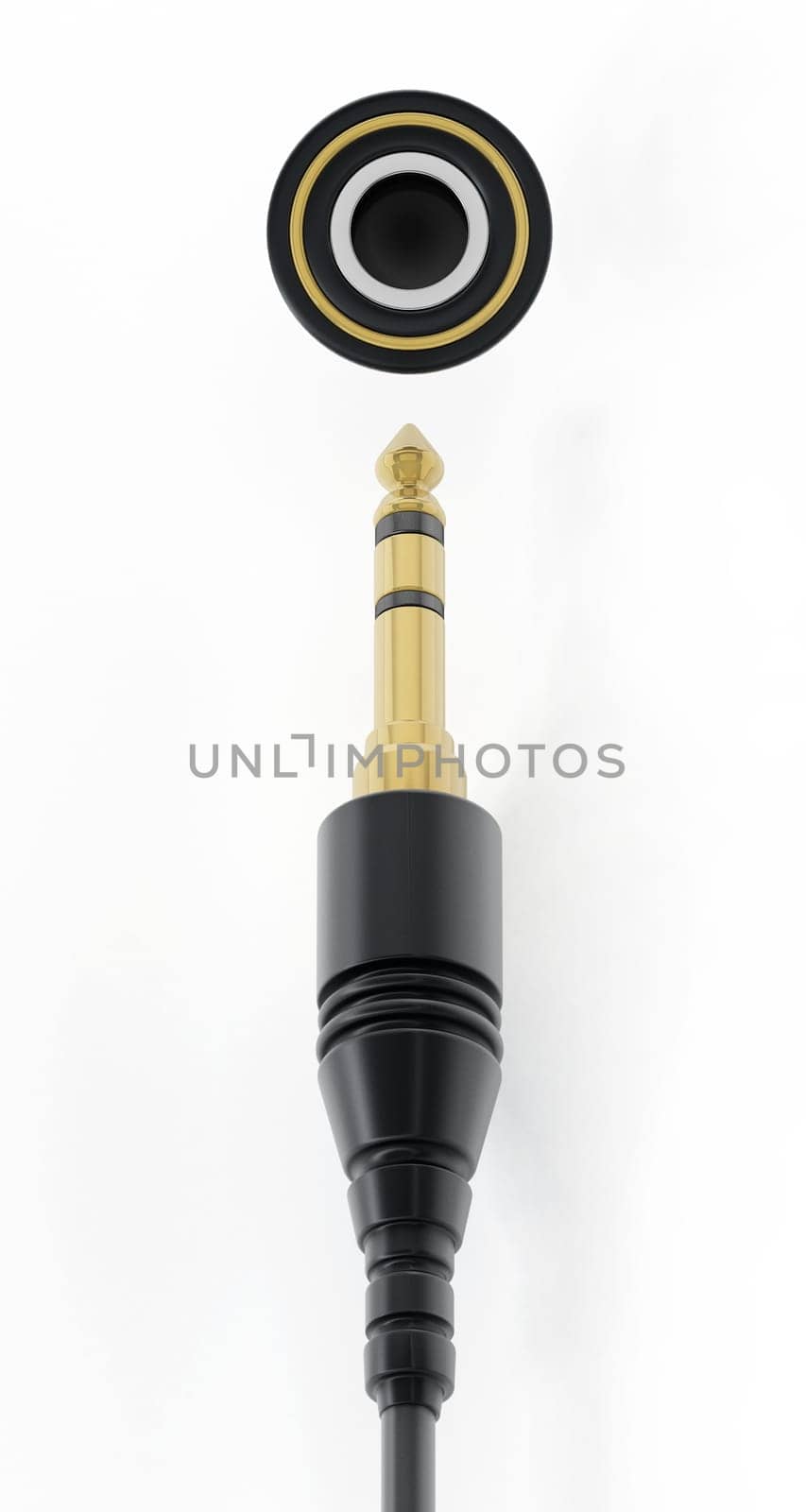 3.5 inch plug and jack isolated on white background. 3D illustration.